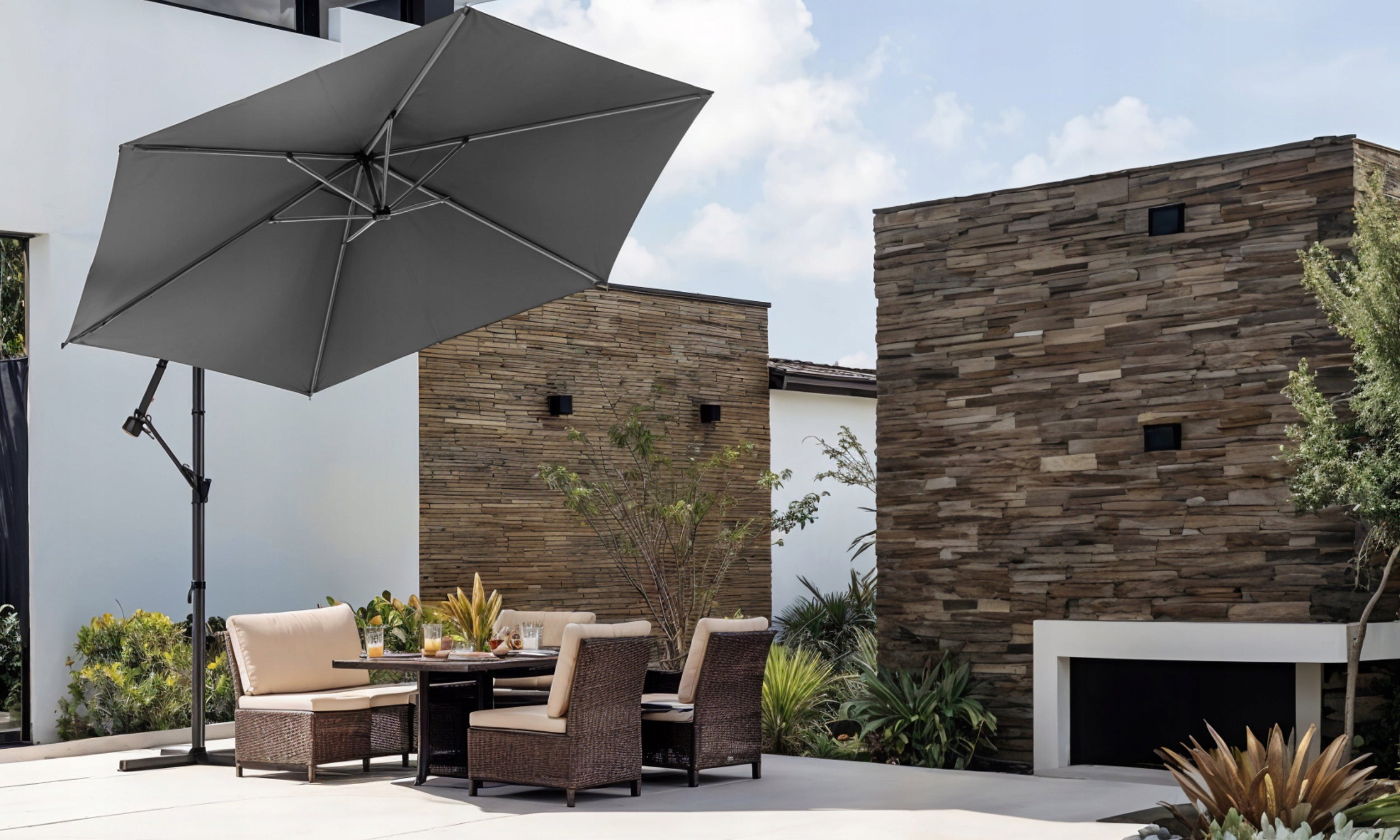 UMBRELLA Garden LARGE FOLDING SOLID LARGE WITH BOOM ADJUSTMENT 350 CM Color gray