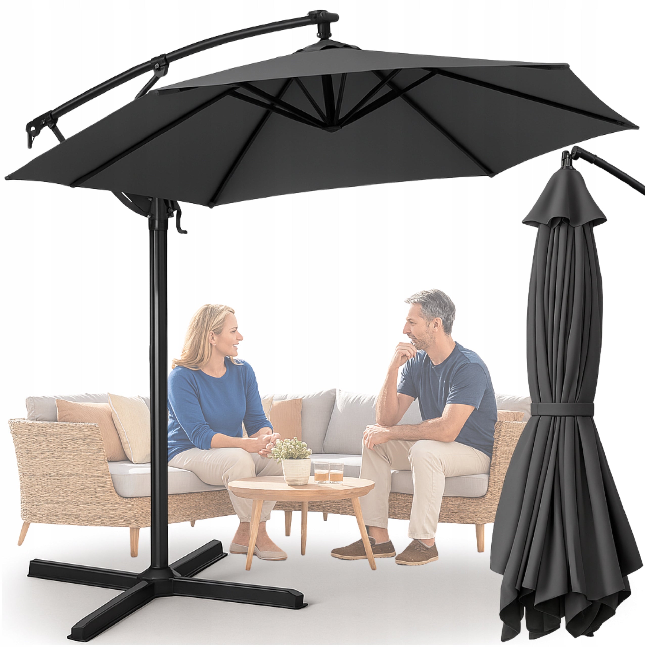 UMBRELLA Garden LARGE FOLDING SOLID LARGE WITH BOOM ADJUSTMENT 350 CM