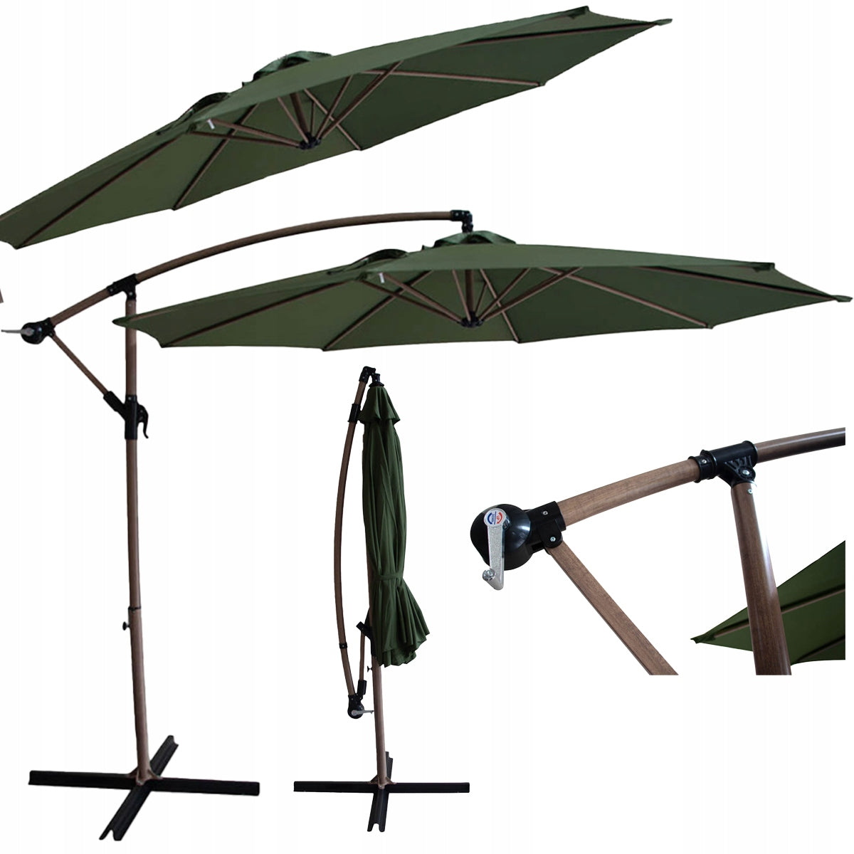 UMBRELLA large GARDEN FOLDING SIDE SANTORINI with boom GREEN 3m