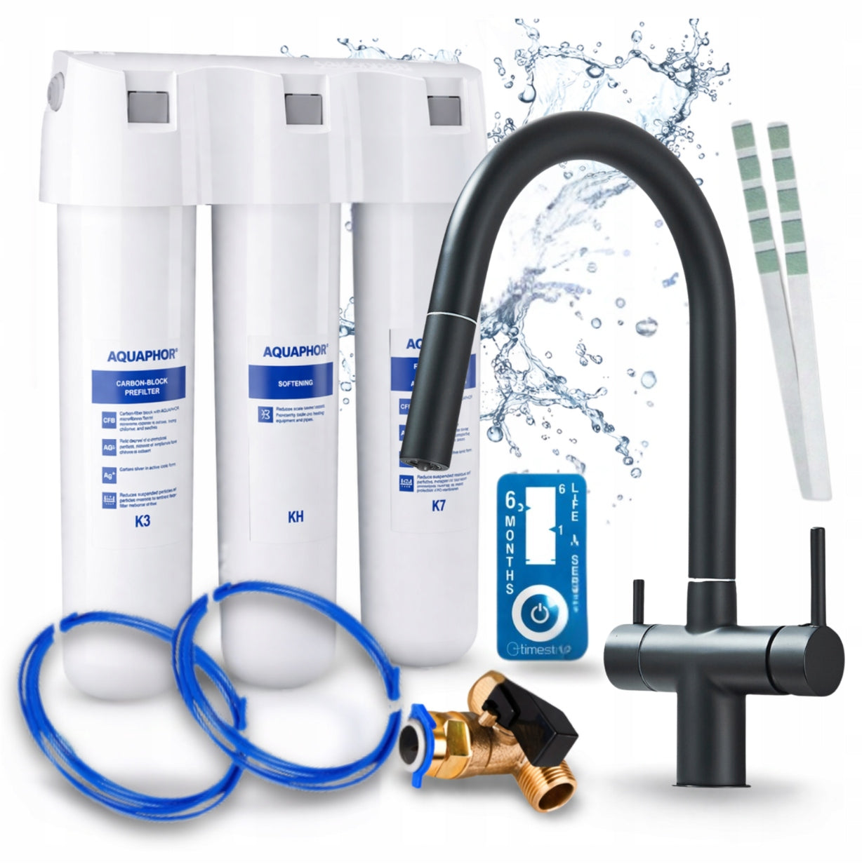 UNDER-SINK FILTER AQUAPHOR CRYSTAL H AND THREE-WAY BATTERY BLACK PZH