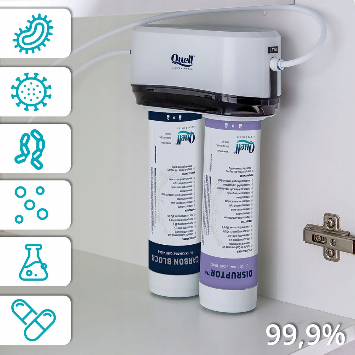UNDERCOUNTER FLOW WATER FILTER SYSTEM QUELL UNDERSINK 2X FILTER Manufacturer code QU/201