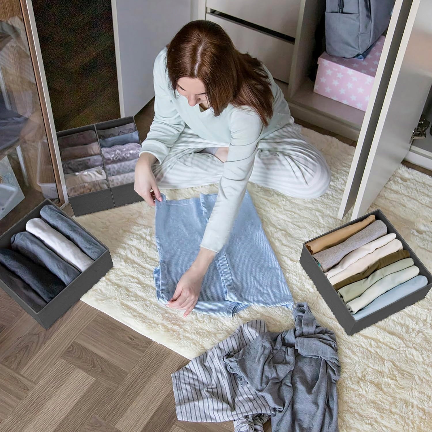 UNDERWEAR CLOSET DRAWER ORGANIZER COMPARTMENTAL CLOTHES SET OF 6 Number of pieces 6 pcs