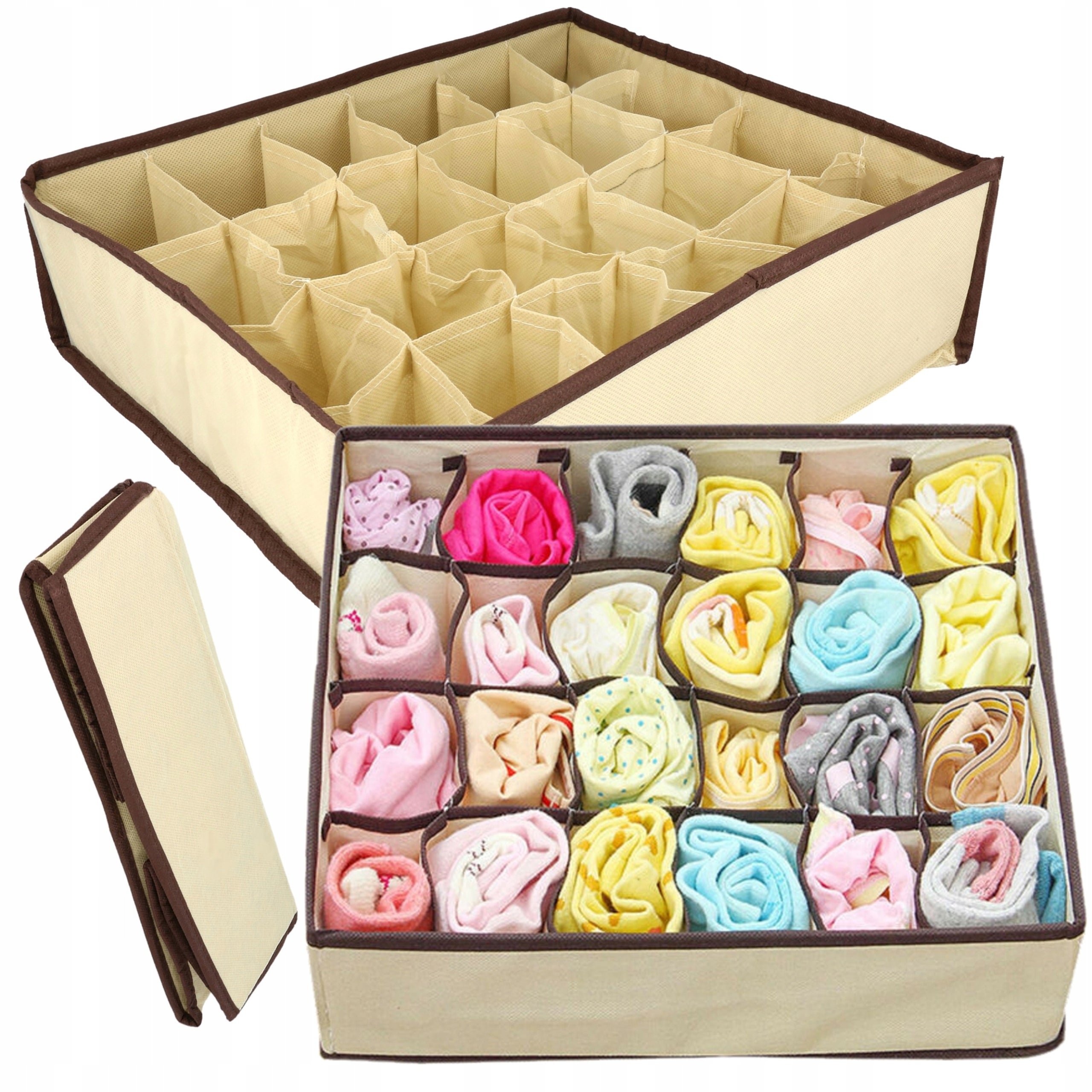 UNDERWEAR ORGANIZER SOCKS DRAWER INSERT 24 COMPARTMENTS BEIGE
