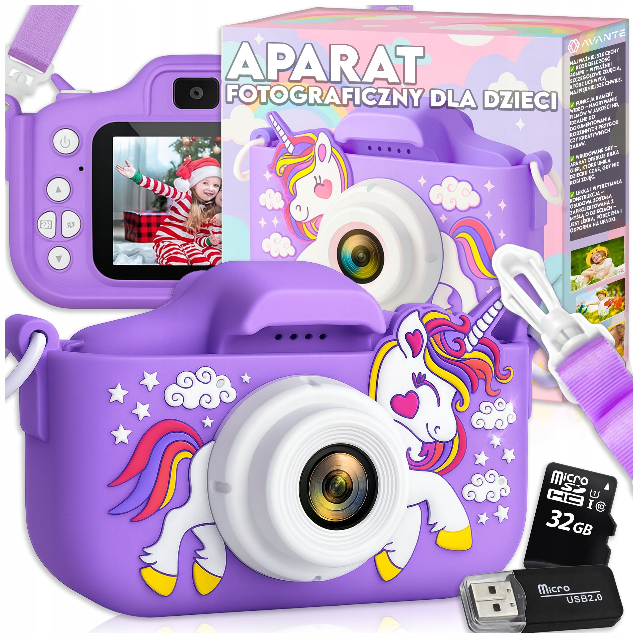 UNICORN DIGITAL CAMERA FOR CHILDREN + 32GB MICROSD CARD