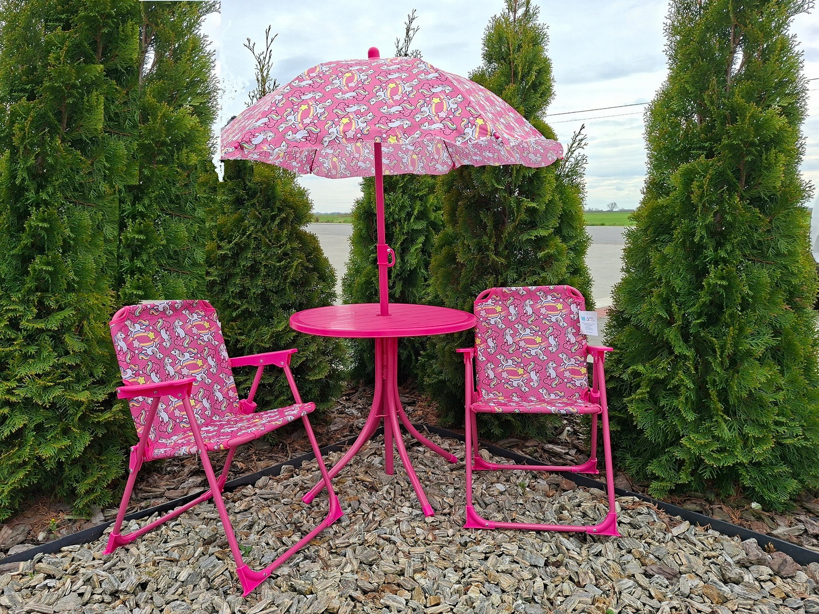 UNICORN SET TABLE 2 CHAIRS WITH UMBRELLA CHILDREN GARDEN Brand MPMAX