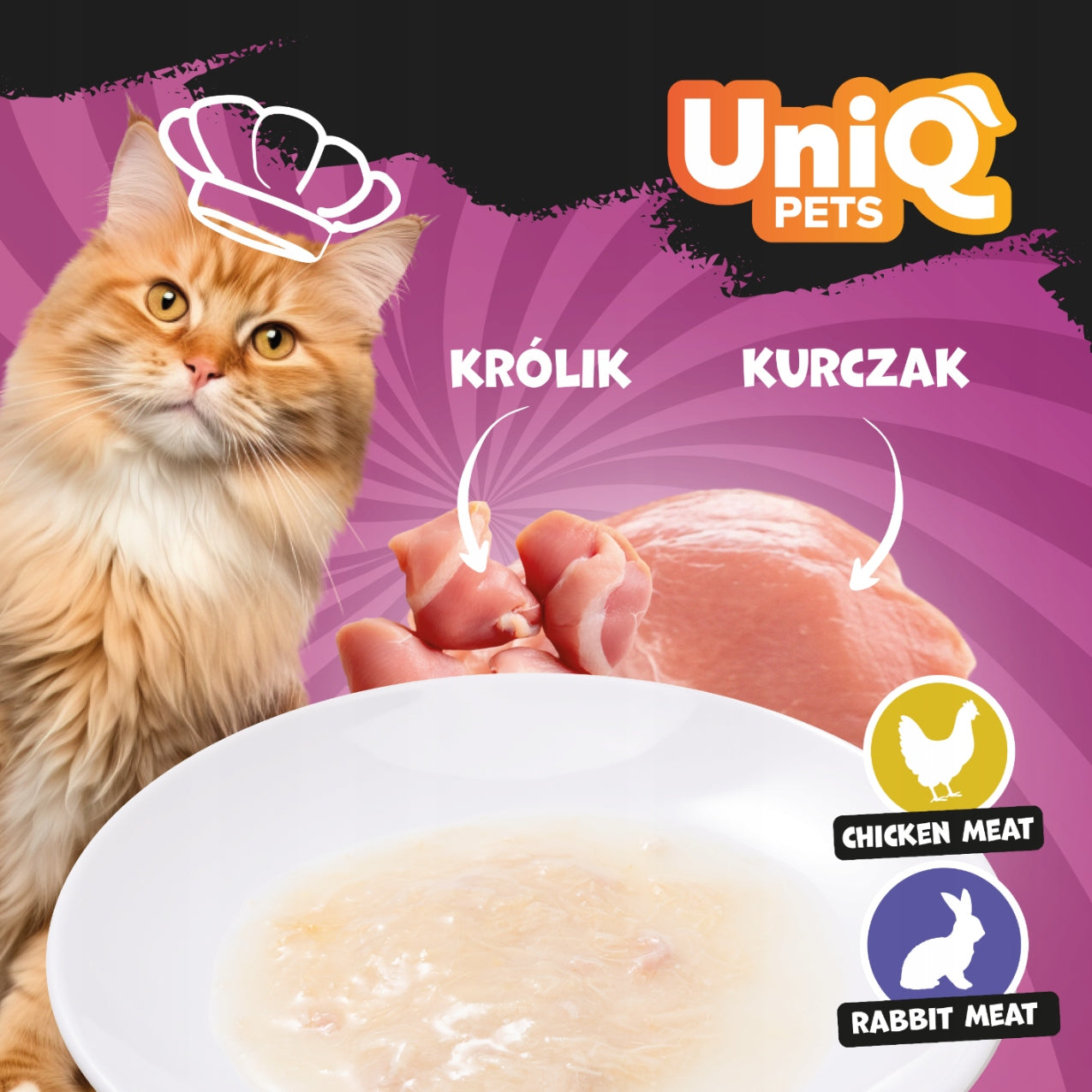 UNIQ PETS wet cat food chicken broth and rabbit meat 60gx6pcs Packaging status original
