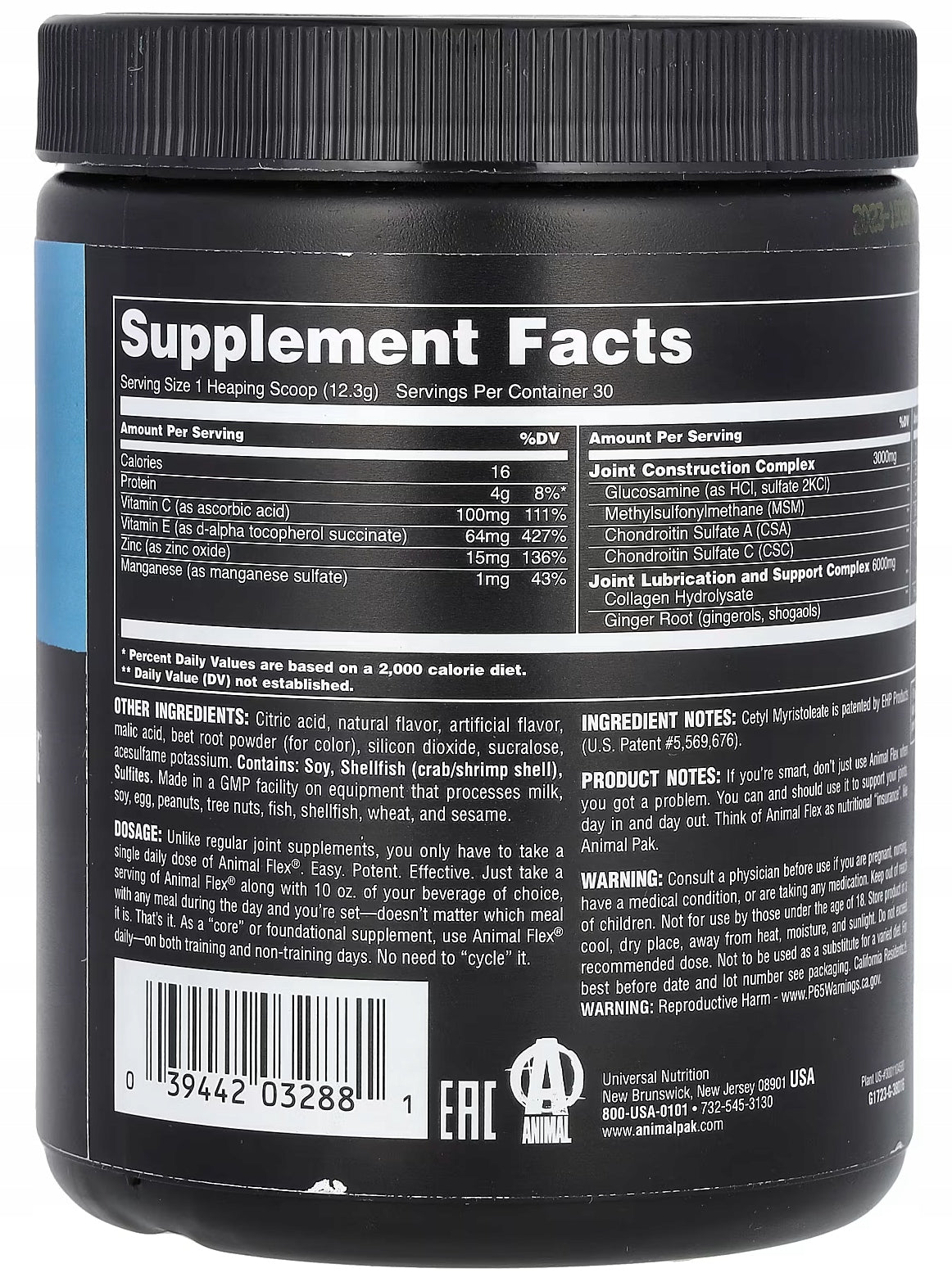 UNIVERSAL ANIMAL FLEX Powder Joints Ligaments Regeneration MSM 30 Servings Cherry Expiration date not specified