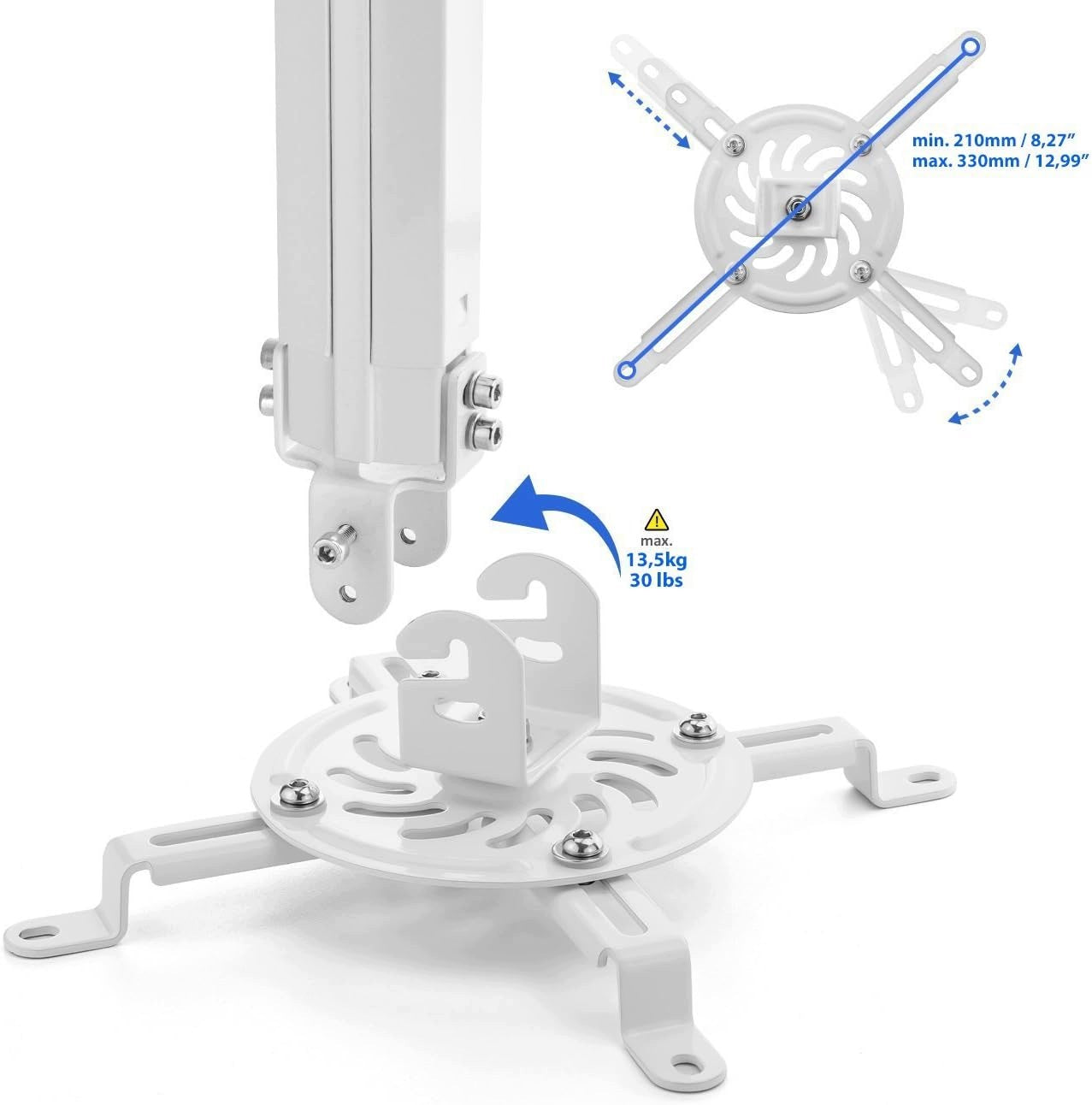 UNIVERSAL CEILING MOUNT FOR PROJECTOR 360° ADJUSTABLE 13,5KG Manufacturer code UCHWYT PROJEKTOR SUFITOWY UNIWERSALNY 36