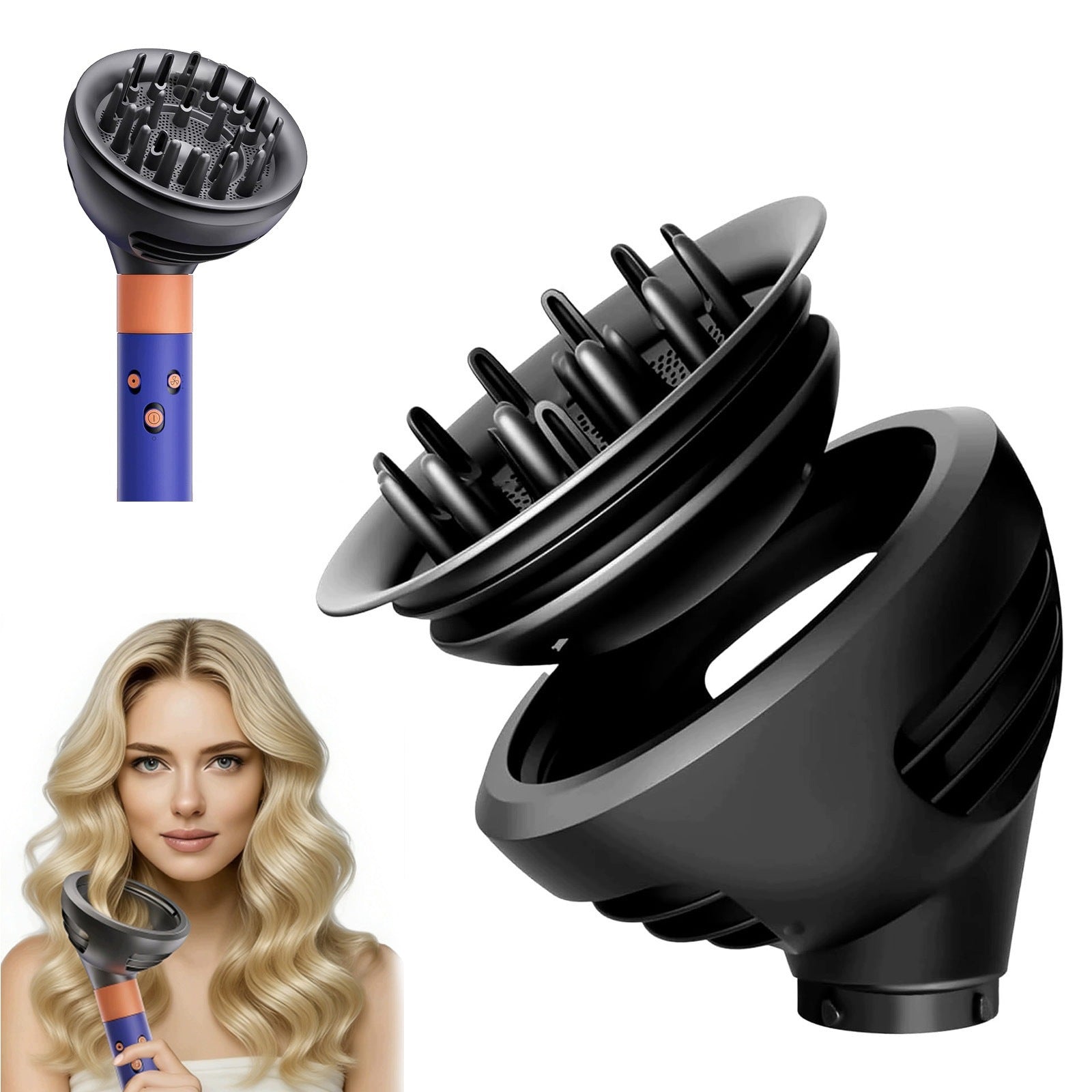 UNIVERSAL DIFFUSER FOR CURLY WAVY HAIR DRYERS BLACK