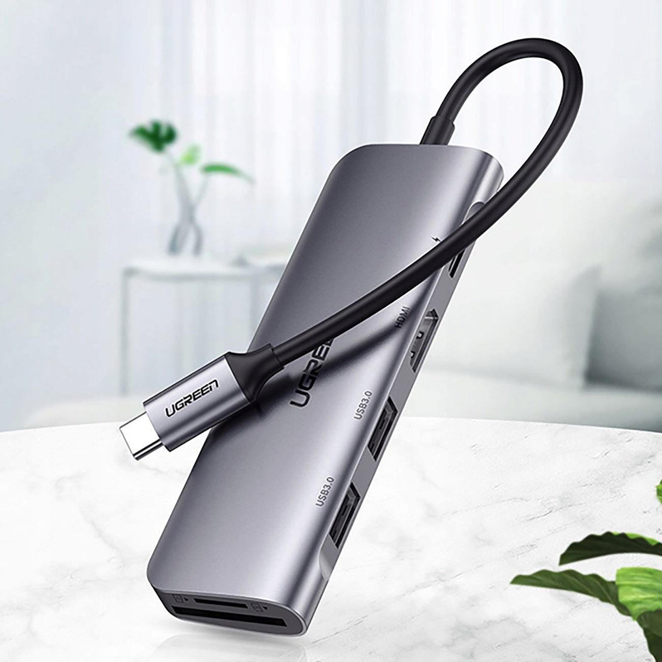 UNIVERSAL USB-C HUB ADAPTER 6IN1 WITH SD TF HDMI READER 4K 30HZ 100W PD S Manufacturer Ugreen