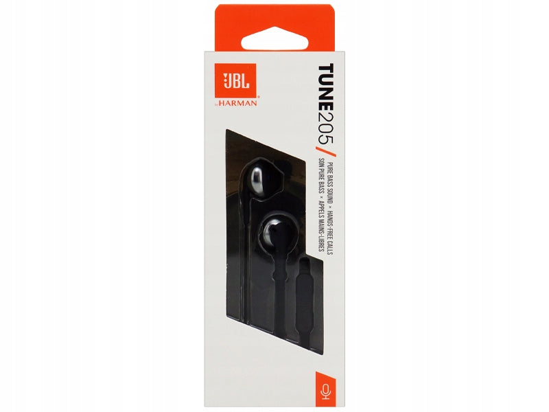 UNIVERSAL WIRED HEADPHONES JBL T205 WITH MICROPHONE 3,5mm PHONE LAPTOP Manufacturer code JBLT205BLK