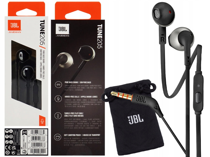 UNIVERSAL WIRED HEADPHONES JBL T205 WITH MICROPHONE 3,5mm PHONE LAPTOP
