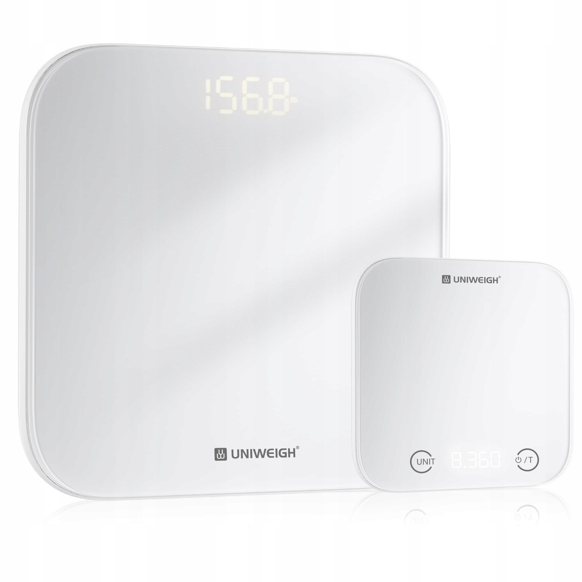 UNIWEIGH Bathroom and Kitchen Scale Set LCD Touch Glass White
