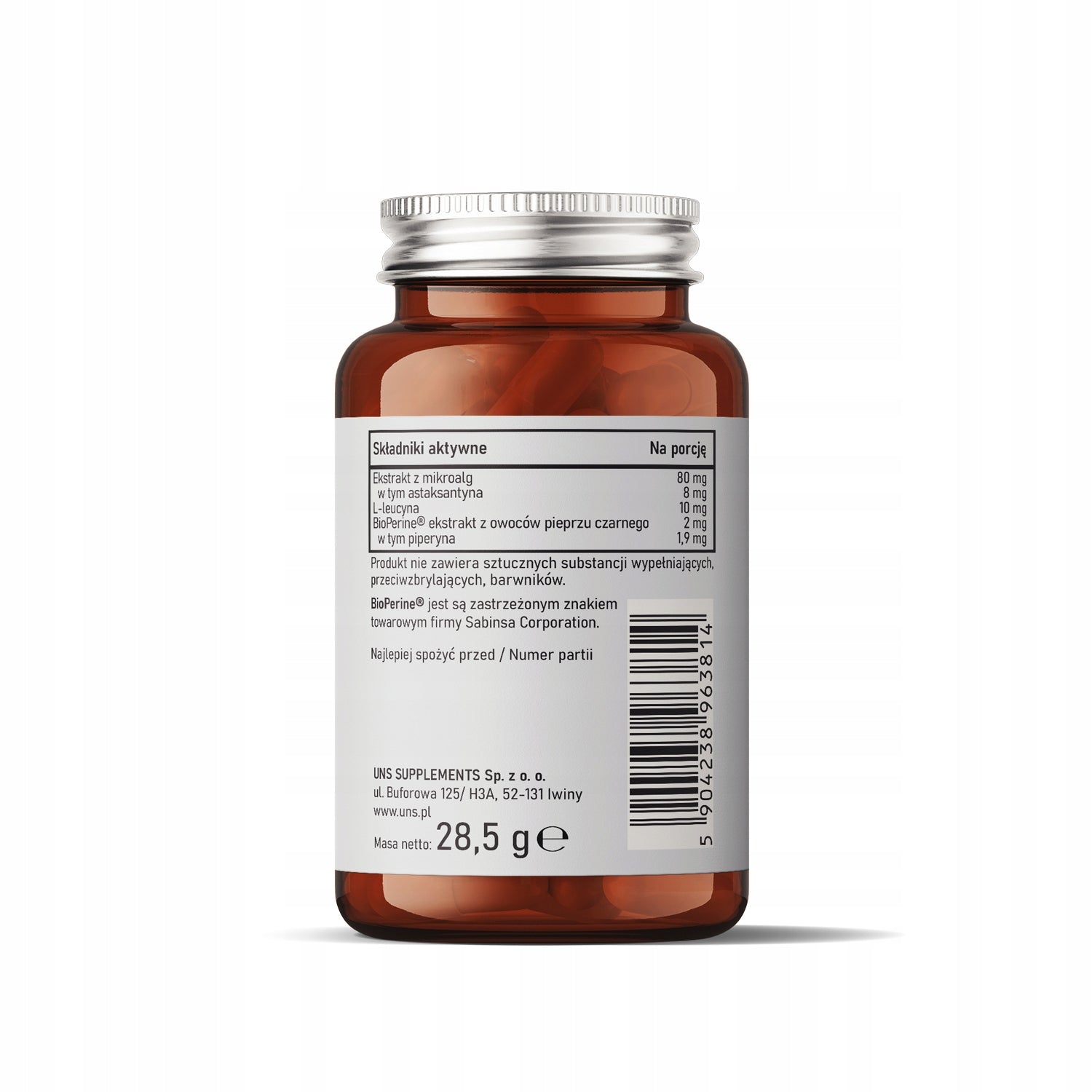 UNS ASTAXANTHIN FROM ALGAE + BIOPERINE 60 vege caps. 8 mg, ANTIOXIDANT EAN (GTIN) 5904238963814
