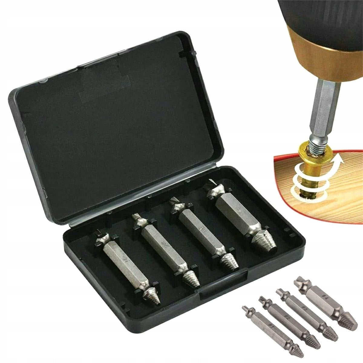 UNSCREWERS FOR BROKEN DAMAGED SCREWS UNSCREWER SET 4 EL. BOX Brand Aptel