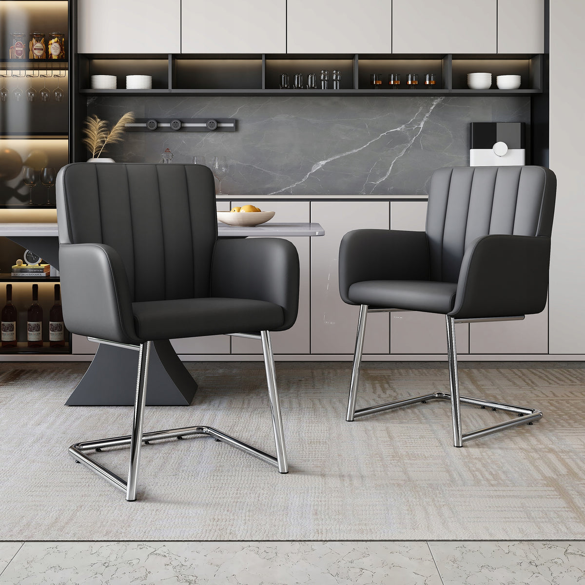 UPHOLSTERED ARMCHAIR, OFFICE CHAIR, ECO LEATHER, BLACK Packaging status original