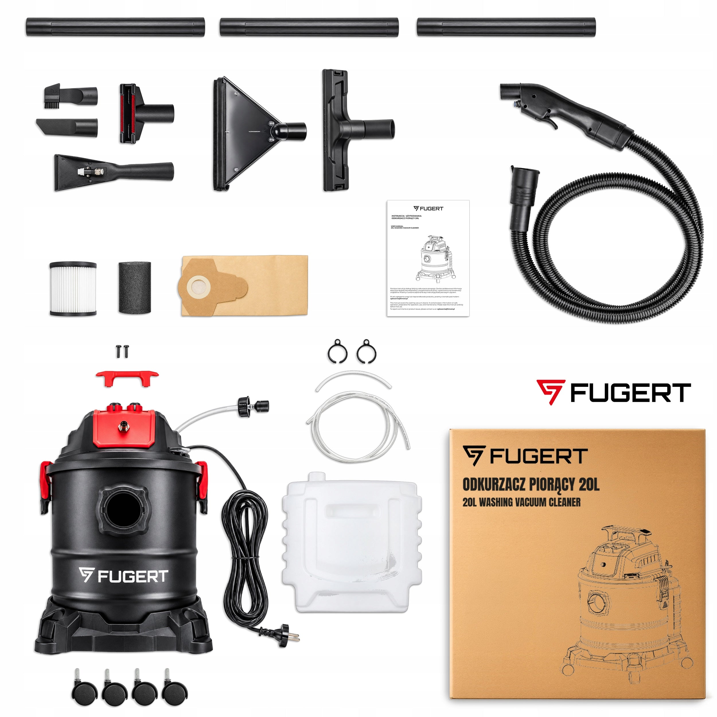 UPHOLSTERY AND CARPET VACUUM CLEANER DRY AND WET VACUUMING 20L Model Odkurzacz piorący multifunkcyjny FUG-0250