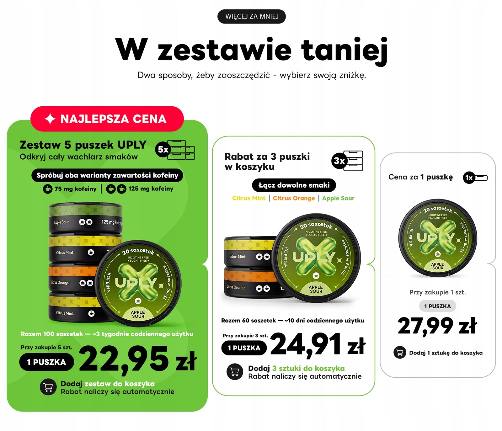 UPLY Apple Sour Caffeine Bags 75mg - 20pcs| Cheaper in 3Pack | No Sugar Packaging status original