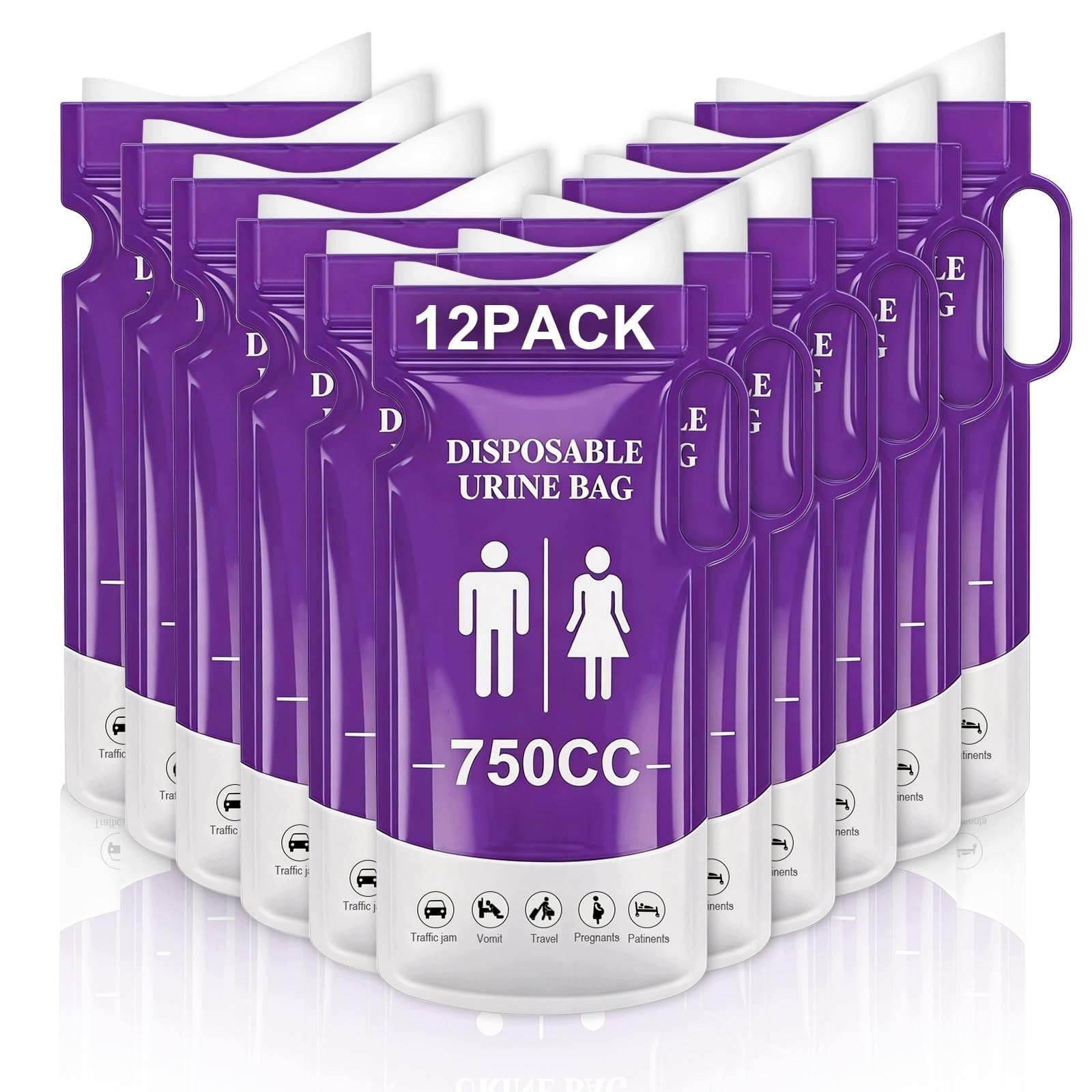 URINE BAGS 750ML 12PCS DISPOSABLE TRAVEL BAGS WITH HANDLE CAMPING AUTO