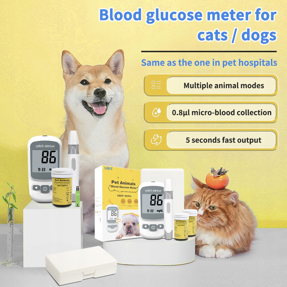 URIT Animal Blood Glucose Meter for Cats and Dogs with 50 Test Strips