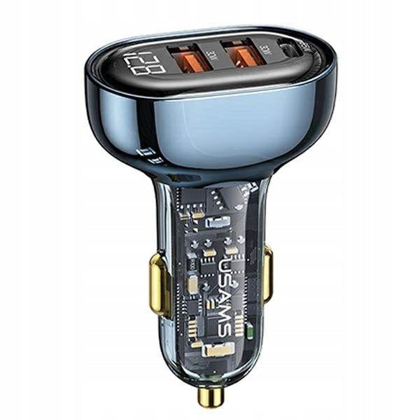 USAMS Car Charger 2xUSB + 1xUSB-C 125W Fast Charge Transparent Blue CC158CC02 (U