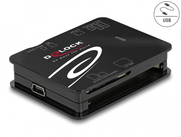 USB 2.0 card reader for CF / SD / Micro SD / MS / xD / M2 Delock 91007