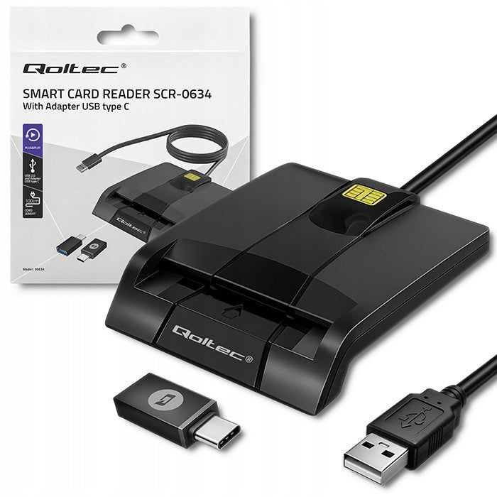 USB 2.0 chip card reader Qoltec SCR-0634 for ID card tachographs
