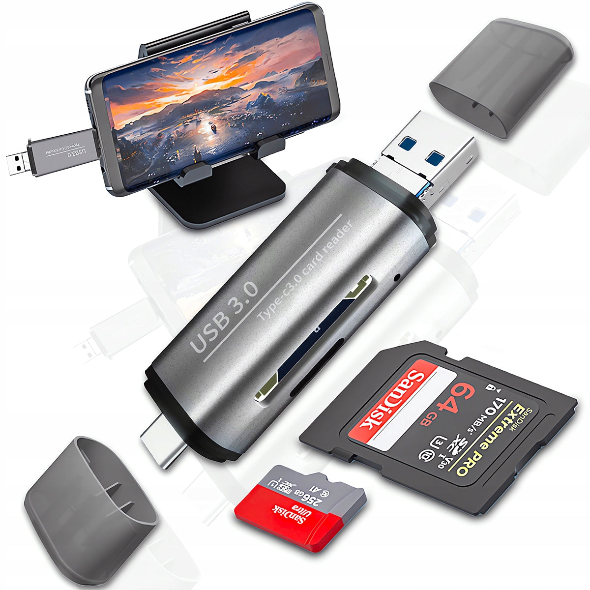 USB 3.0 ADAPTER TYPE USB-C SD microSD SDHC TF PORTABLE DRIVE