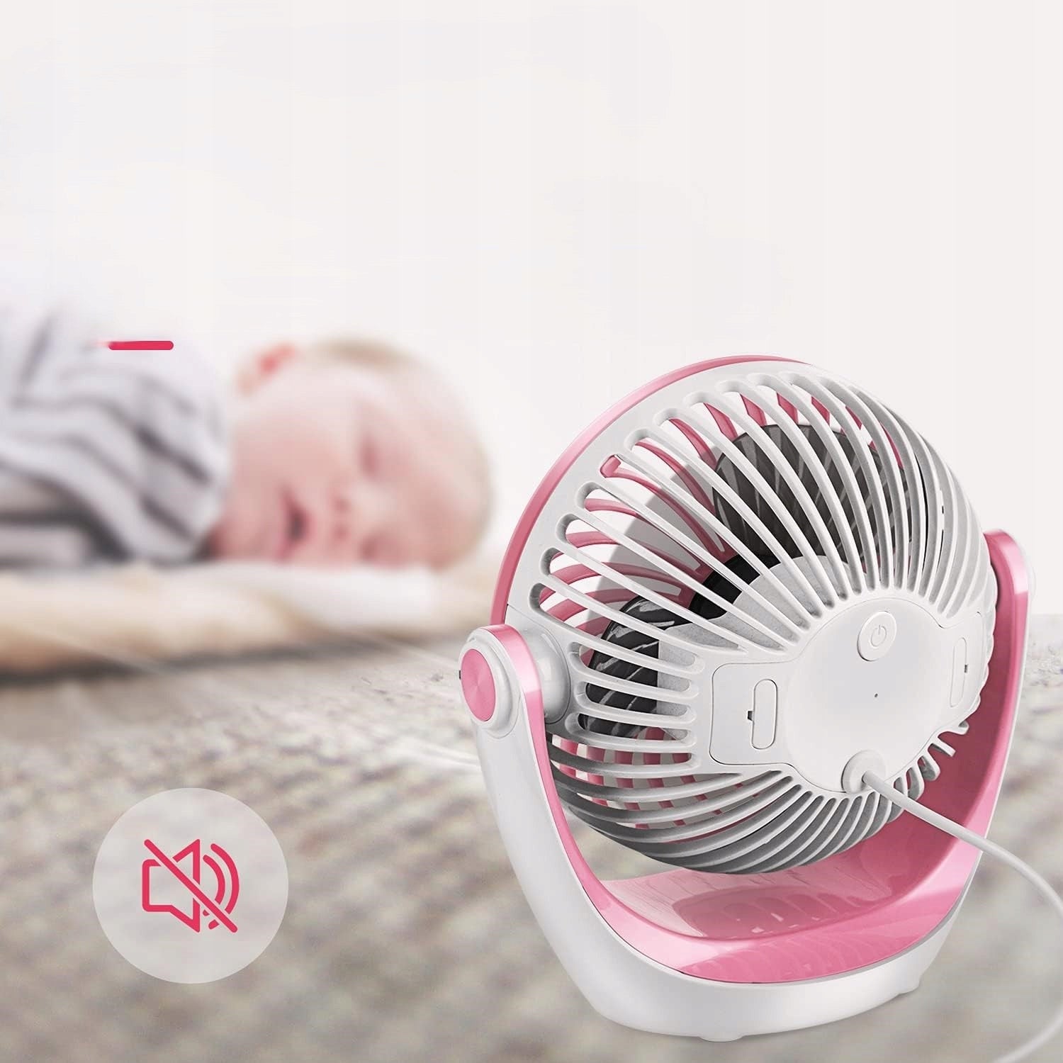 USB 360° Desk Fan, 3 Speeds, Quiet, Portable, Pink Dominant color pink