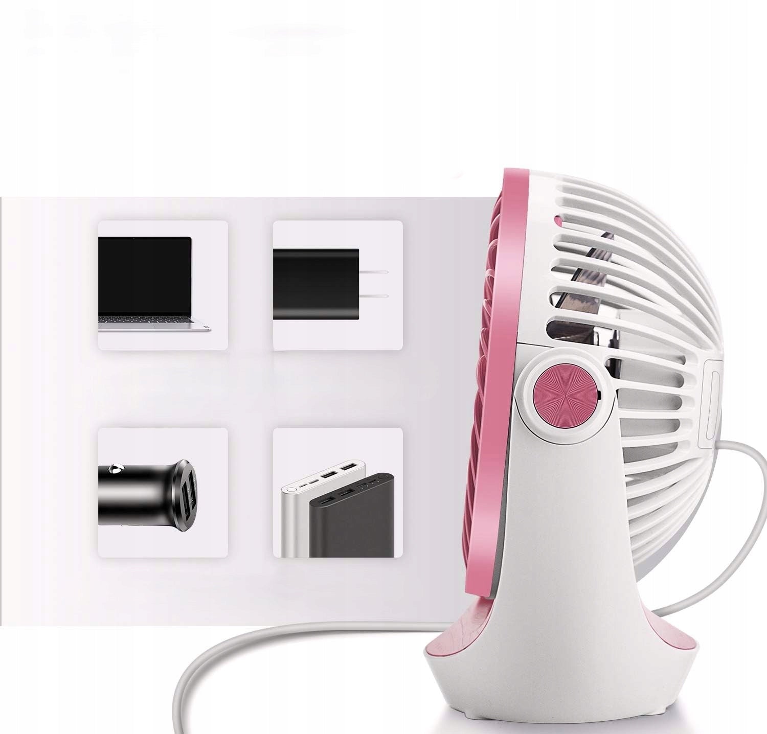 USB 360° Desk Fan, 3 Speeds, Quiet, Portable, Pink Fan type table