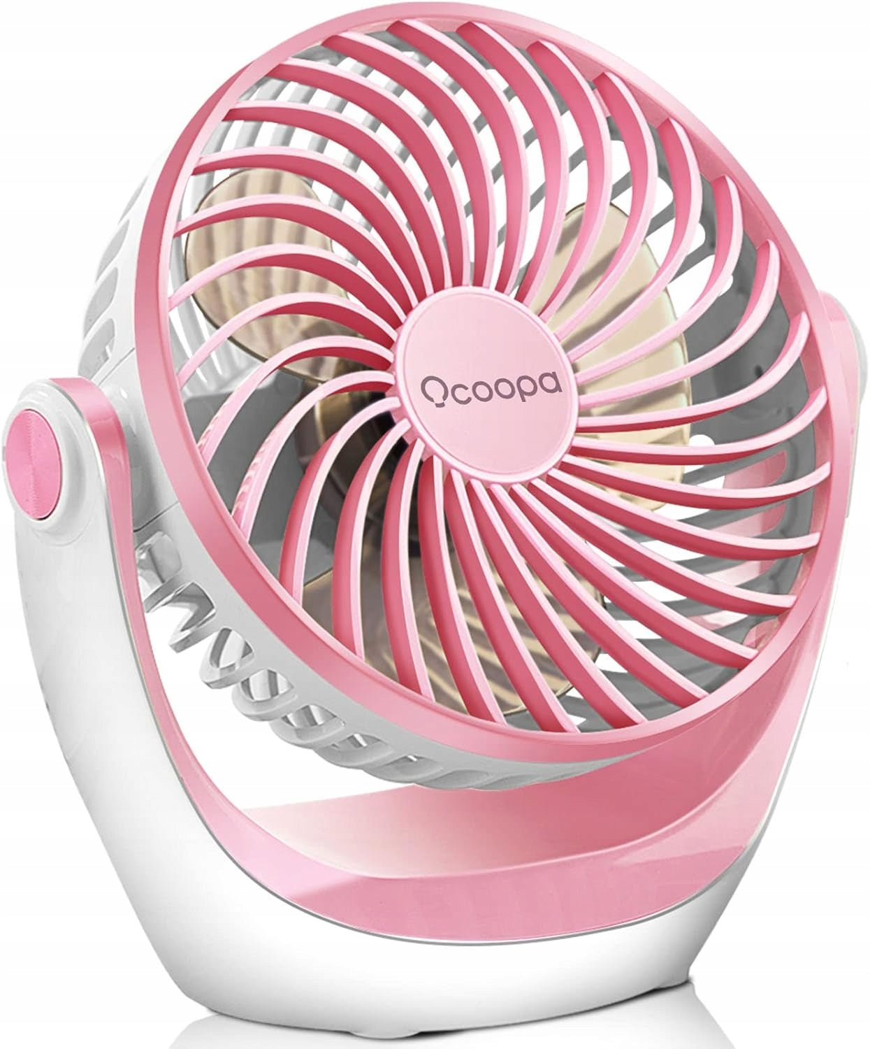 USB 360° Desk Fan, 3 Speeds, Quiet, Portable, Pink