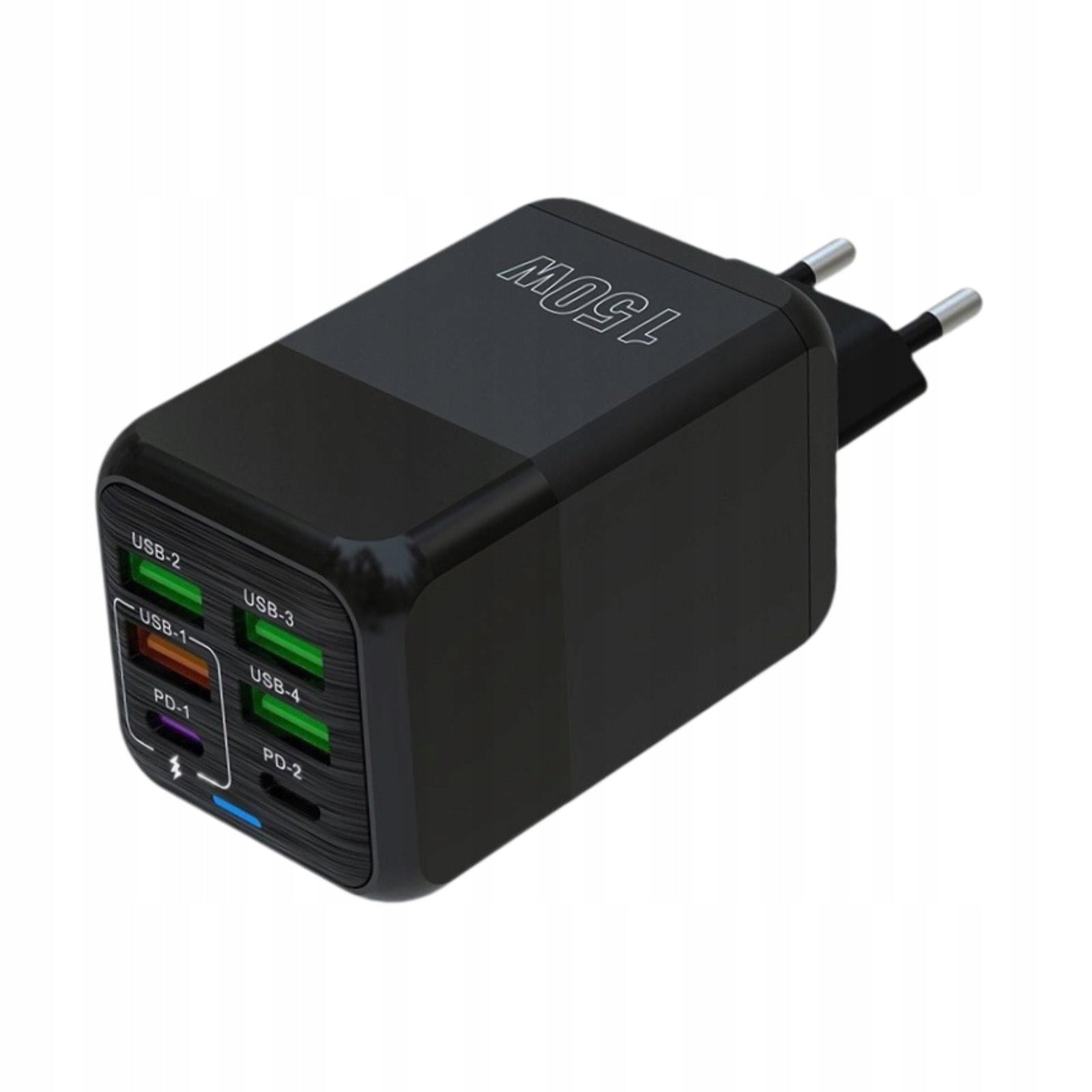 USB C Charging Compact 4 USB 2 PD Portable Charging Plug 150W Black Model Charging Head