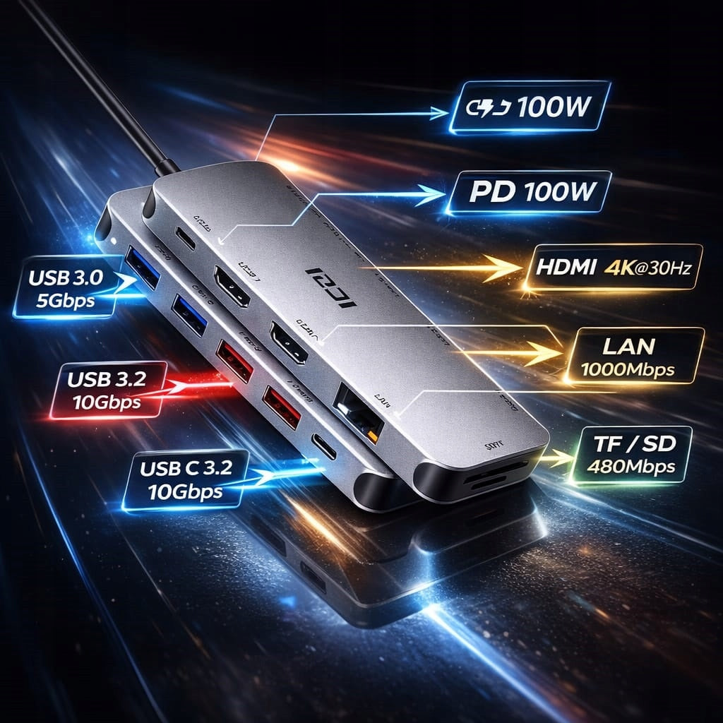 USB-C DOCKING STATION 2x HDMI HUB PD Dual Monitor for MSI Laptop Manufacturer code tania z ładowaniem obraz na dwa ekrany cvf4