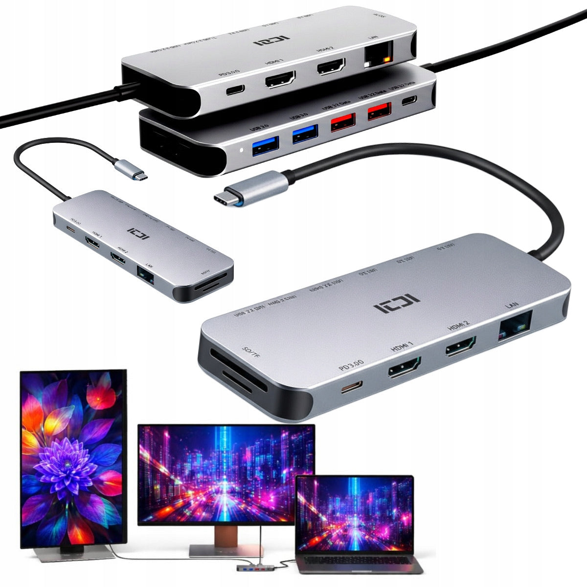 USB-C DOCKING STATION 2x HDMI HUB PD Dual Monitor for MSI Laptop