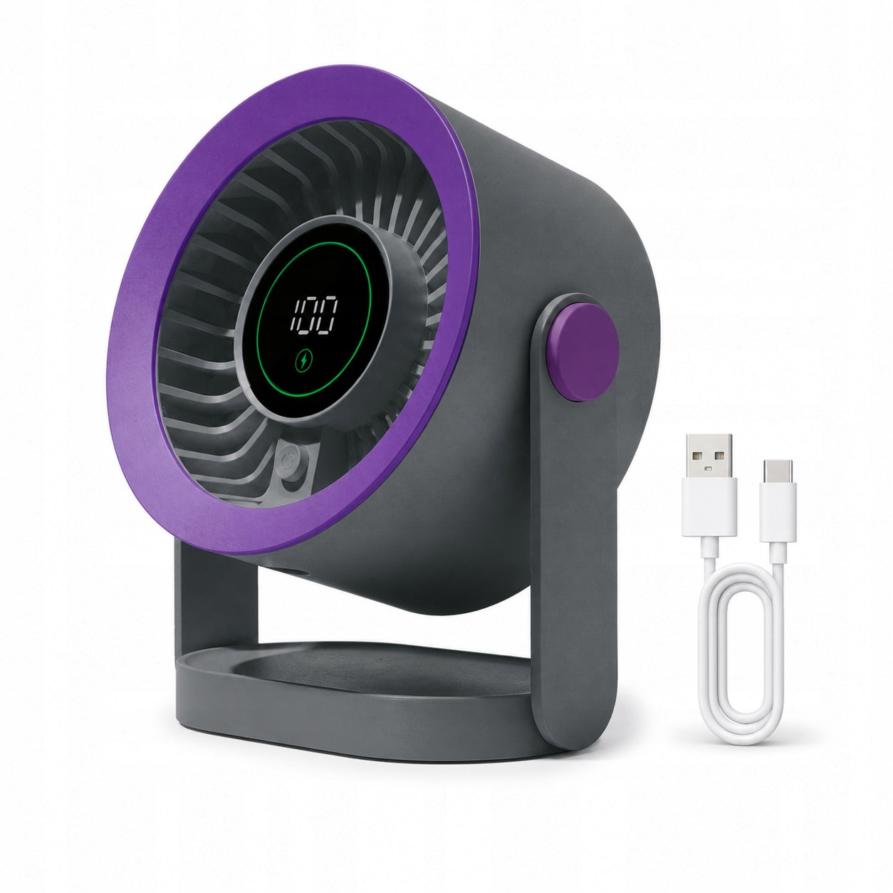 USB-C Desk Fan Mini Table Fan Quiet Powerful LCD Cord