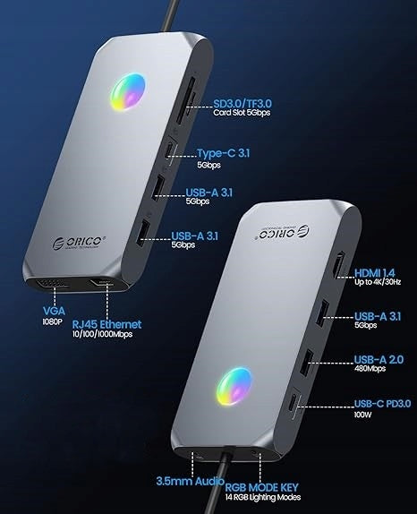 USB C Docking Station for HDMI Adapter, ORICO 12 in 1 RGB USB C Hub with 4K EAN (GTIN) 9004541874541