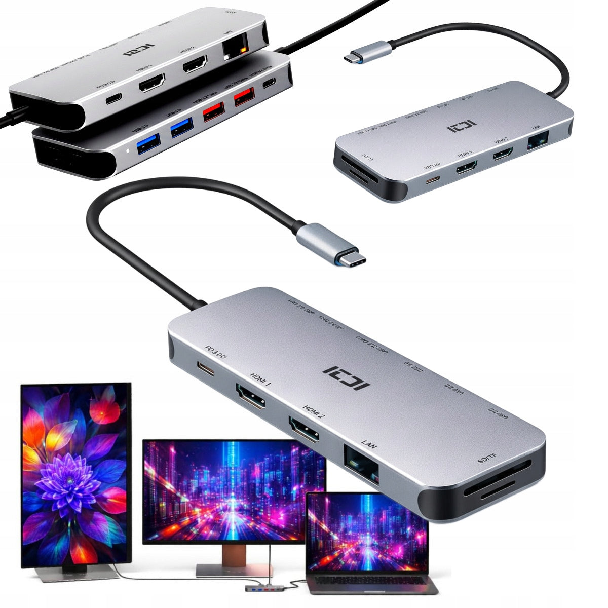 USB-C Docking Station for Laptop Splitter for Two Monitors HDMI Cable