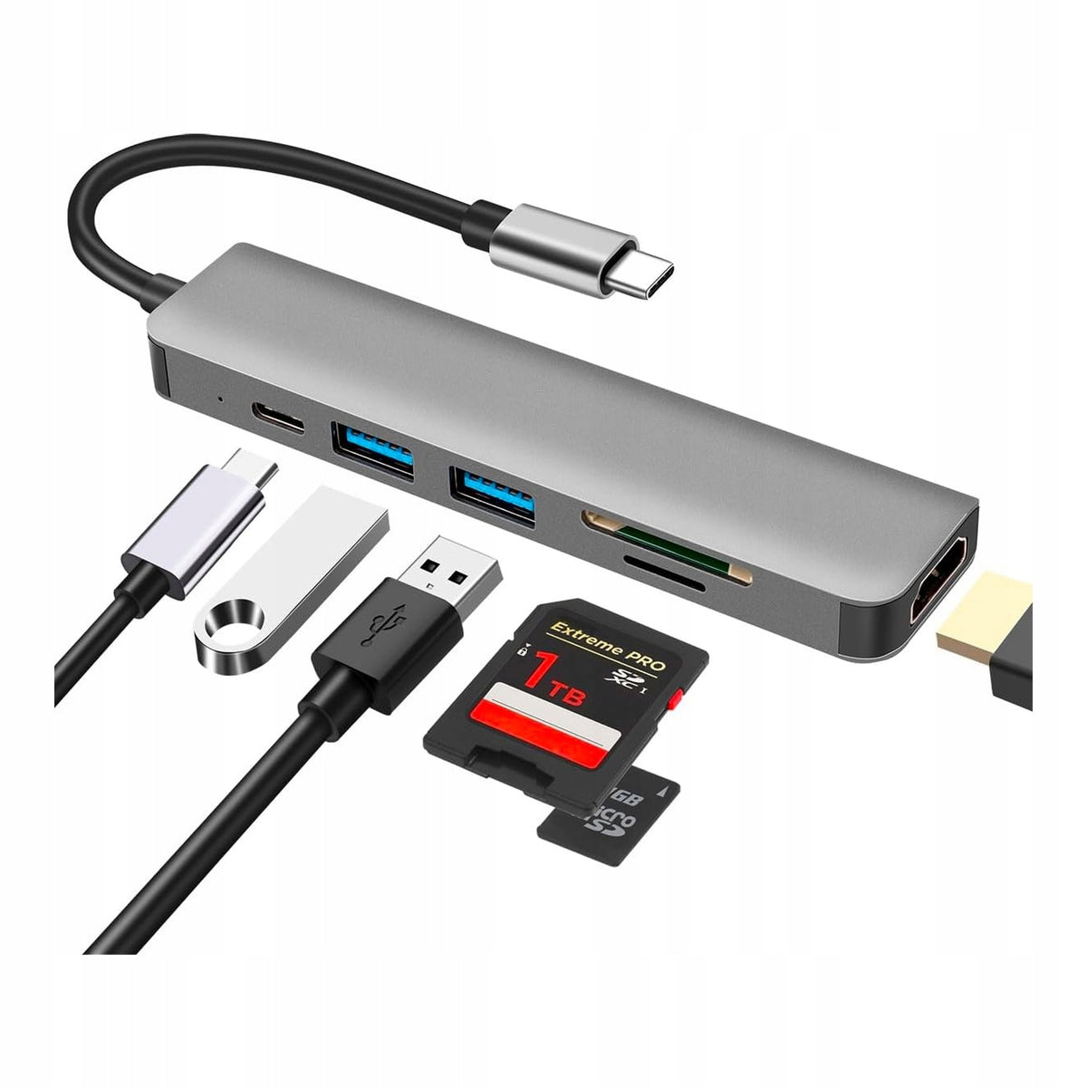 USB-C HUB 6IN1 HUB HDMI 4K ADAPTER CARD READER SD