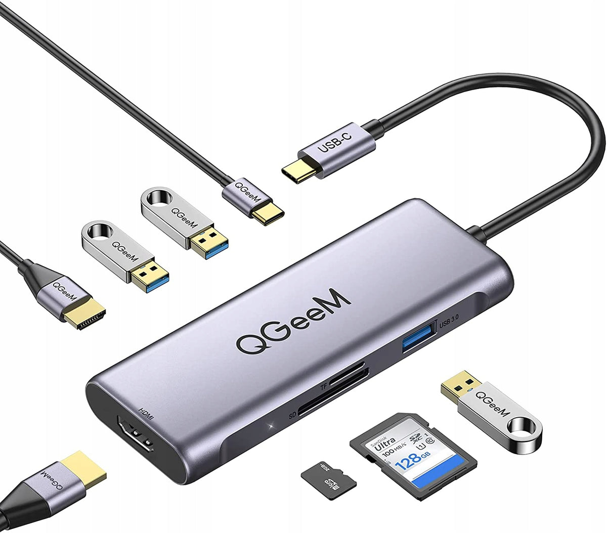 USB C HUB Adapter 8in1 DUAL Screen Docking Station