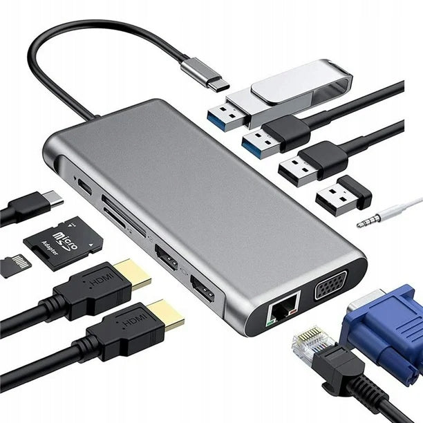 USB C Hub, USB C Docking Station Adapter 12 in 1
