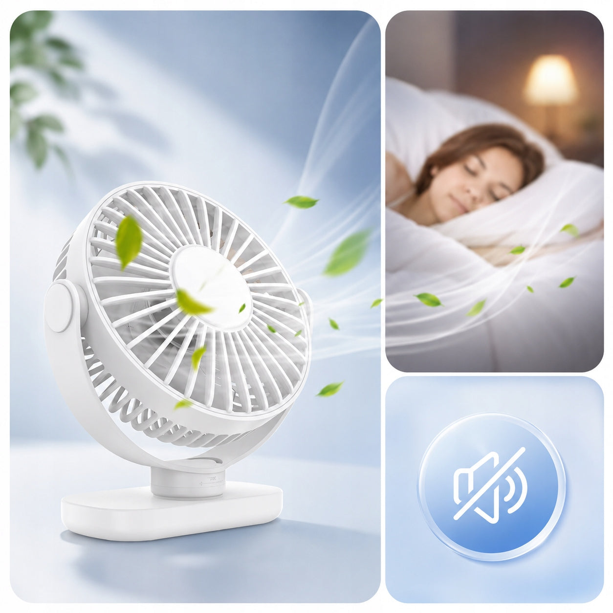 USB Fan Quiet Mini Desk Fan Cooling TOPK K62C White Dominant color white