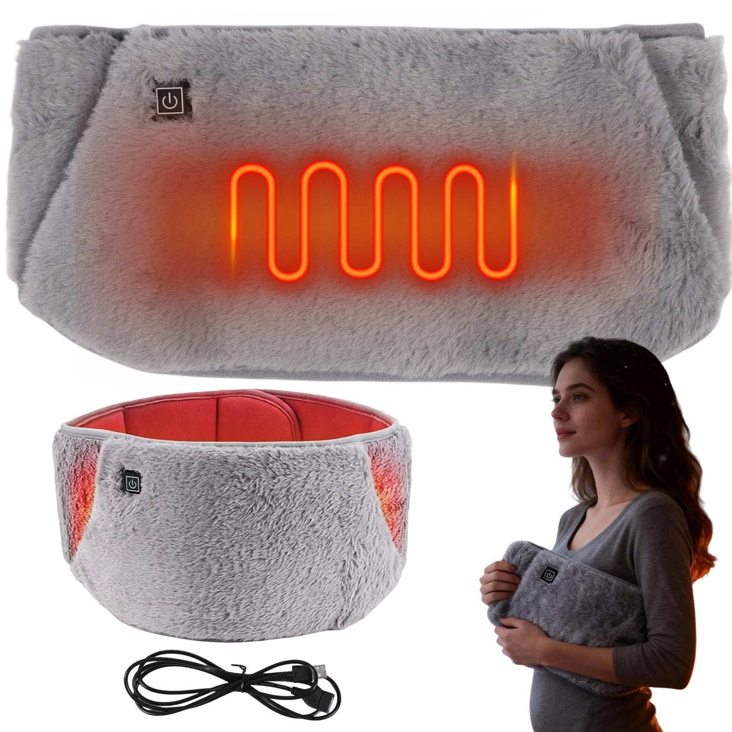 USB HEATING PAD FOR ABDOMINAL AND WAIST BACK PAIN GREY 3 LEVELS HIT