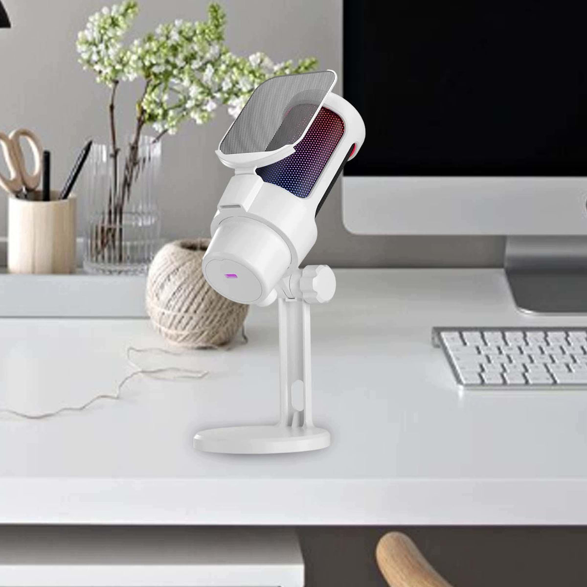 USB Microphone with Filter Volume GAIN Control RGB Computer Mic for white