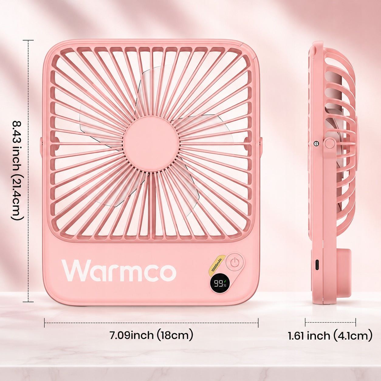 USB Windmill Quiet Mini Desk Fan Camping Cooling 10000mAh Manufacturer code Cichy mini wentylator wiatrak D3 różowy
