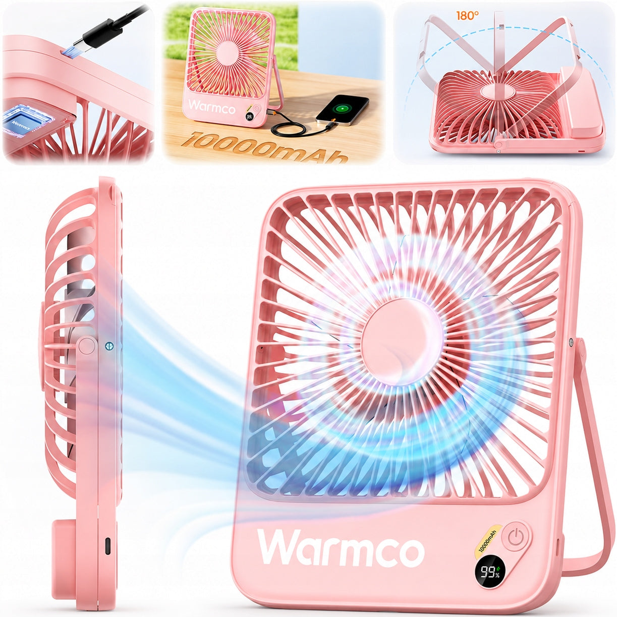 USB Windmill Quiet Mini Desk Fan Camping Cooling 10000mAh