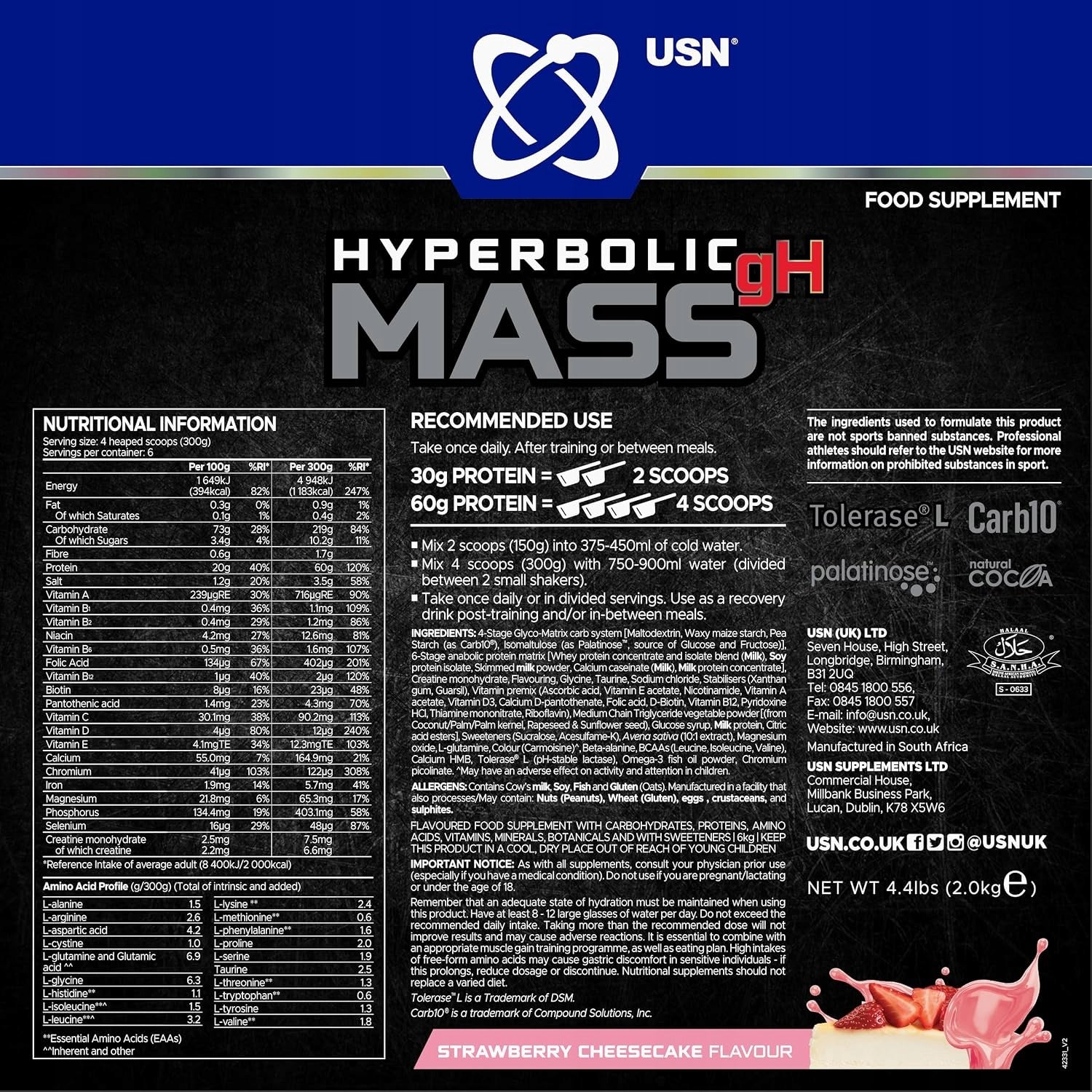 USN Hyperbolic Mass 6000g Mega Composition FOLDED CARBONS Fast MASS Mutant Brand USN