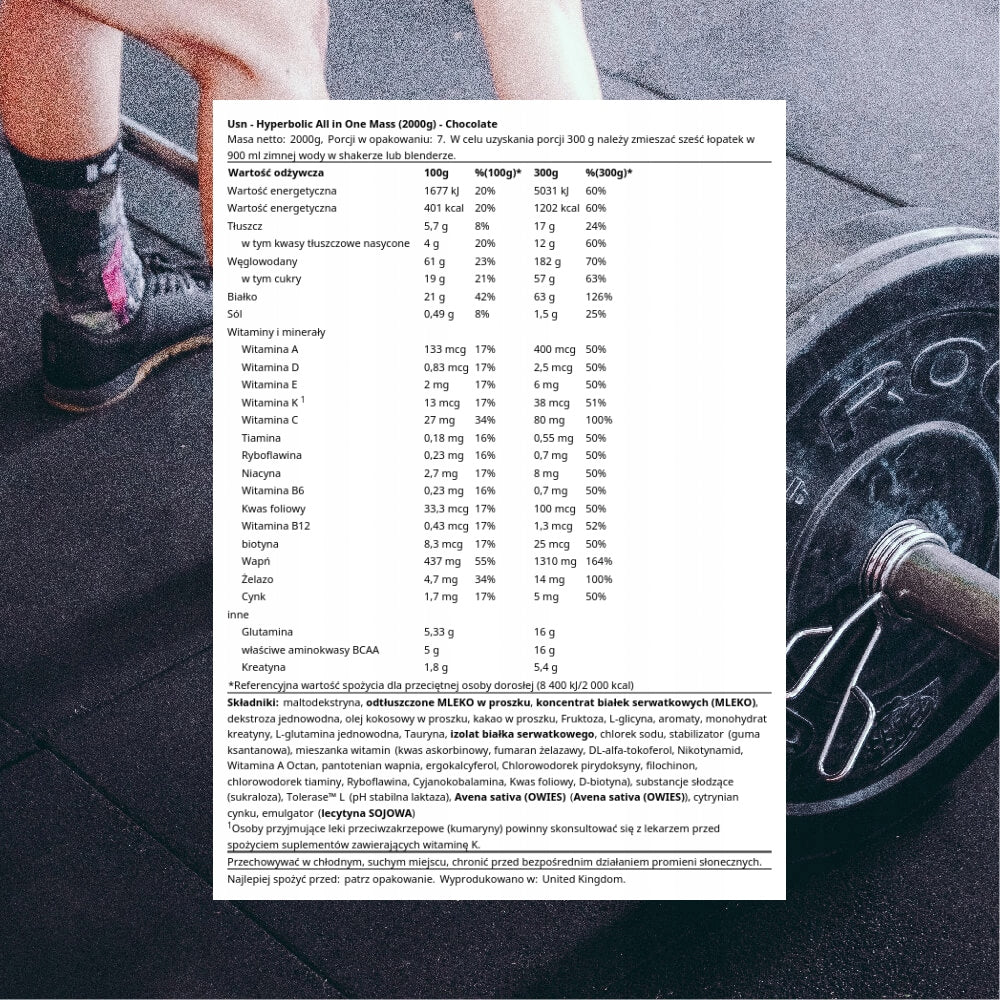 USN Hyperbolic mass 2000 g čokoláda Expiration date at least six months from the date of purchase