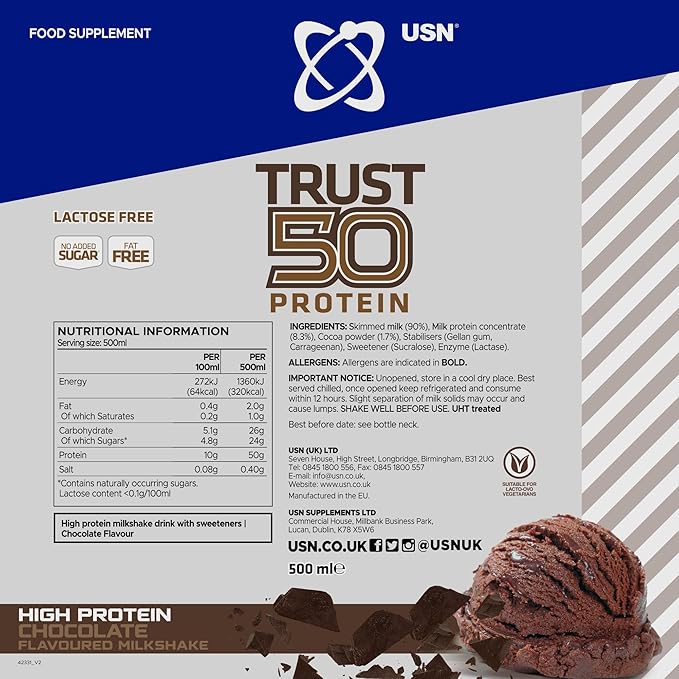 USN Trust Protein Fuel 500ml flavor Chocolate PROTEIN DRINK 50g Protein Expiration date not specified