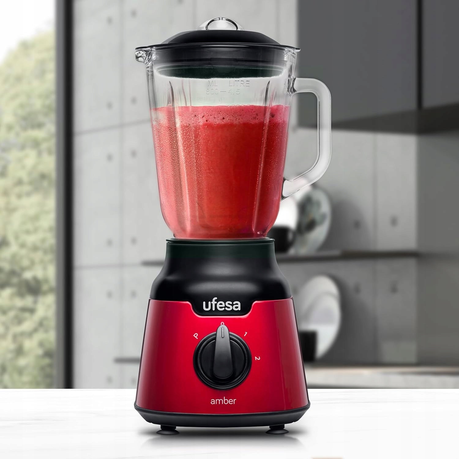 Ufesa BS4100 Amber Red Mixer 900W Glass 0.8L 2 Speeds Pulse For Ice Brand Ufesa