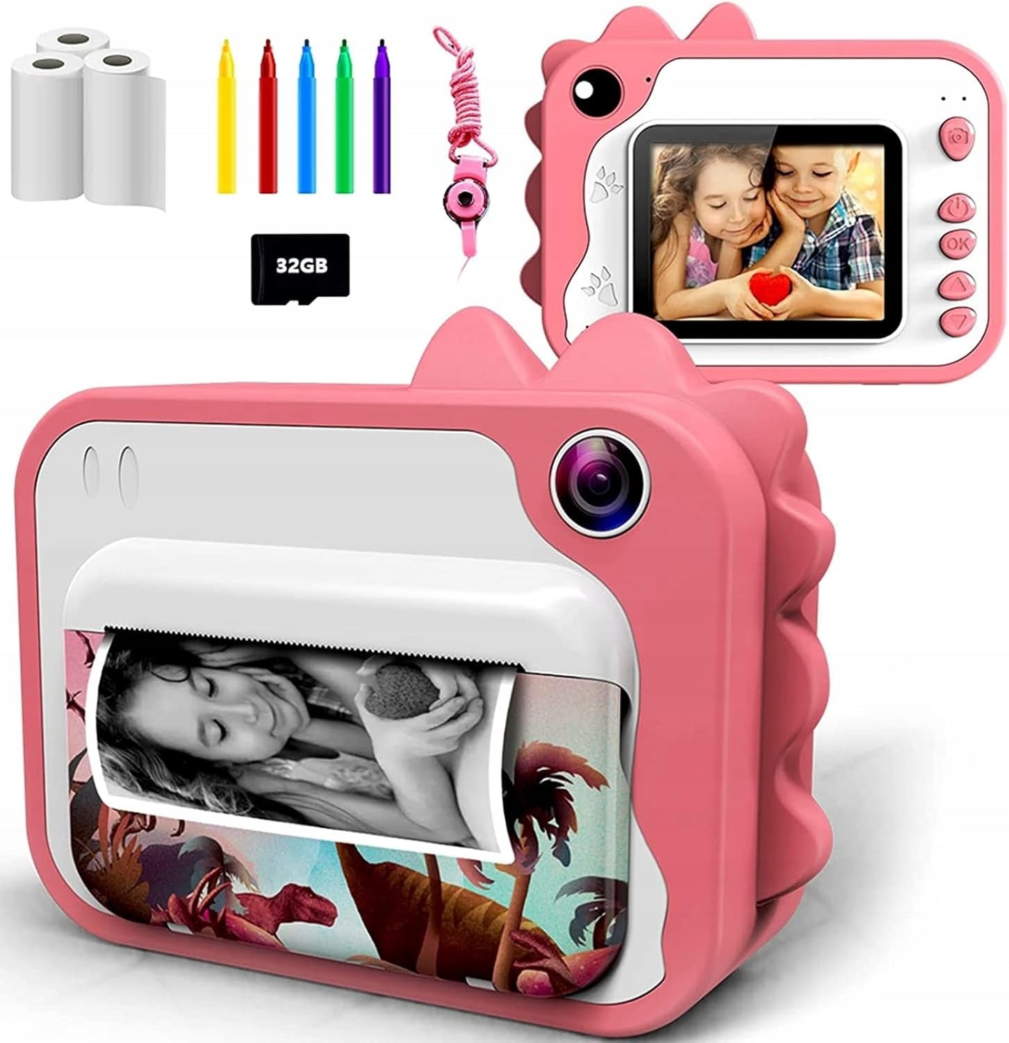 Uleway Kids Camera Instant Printing 1080P Camera 32GB Gift Pink